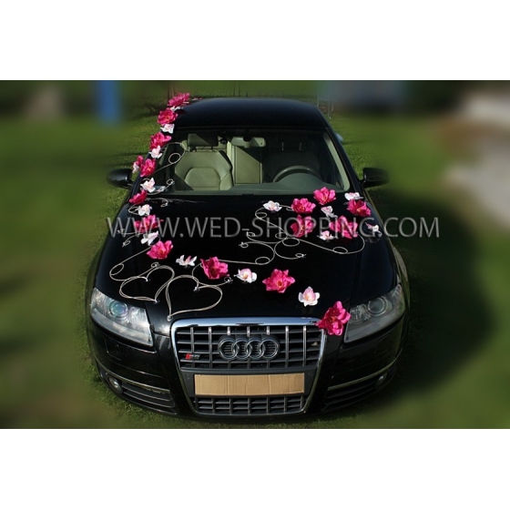 Bröllop bil dekoration Kit - rosa Dahlias och vit Orchids