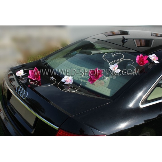 Bröllop bil dekoration Kit - rosa Dahlias och vit Orchids