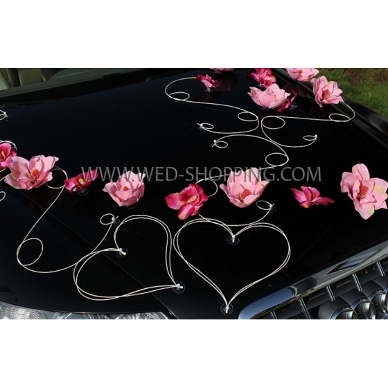 Bröllop bil dekoration rosa magnolior och Orchids