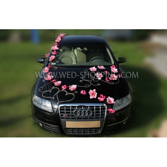 Bröllop bil dekoration rosa magnolior och Orchids