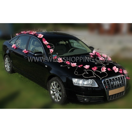 Bröllop bil dekoration rosa magnolior och Orchids