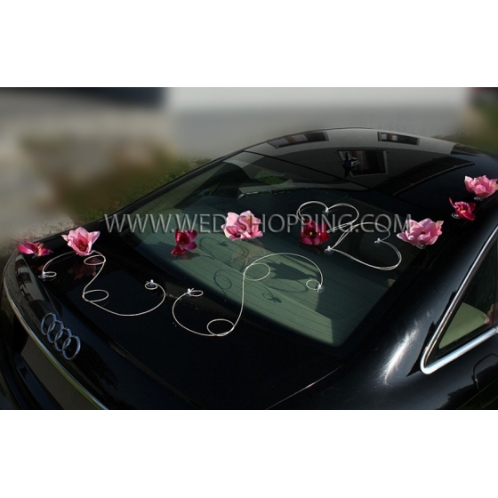 Bröllop bil dekoration rosa magnolior och Orchids