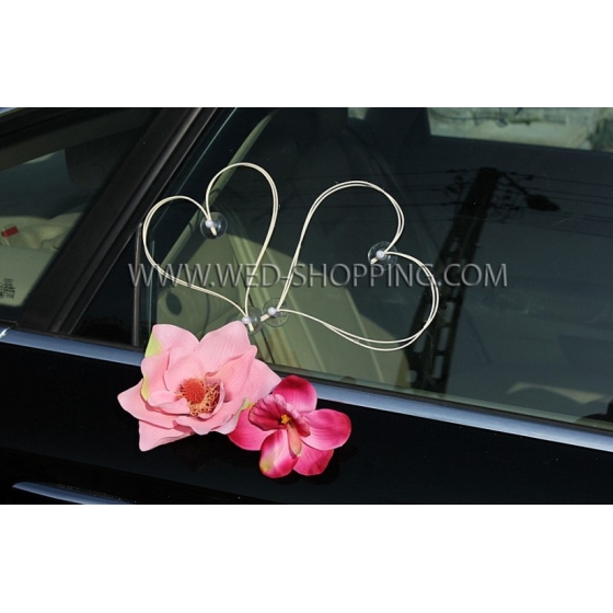 Bröllop bil dekoration rosa magnolior och Orchids