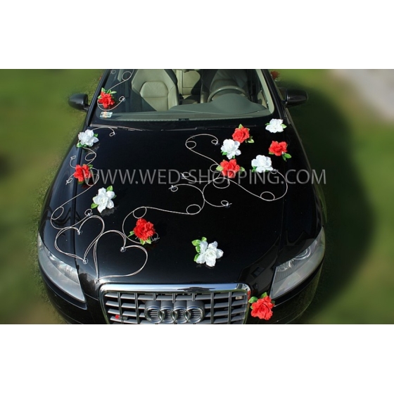 Dekoration kit för bröllop bil - röd-vita rosor
