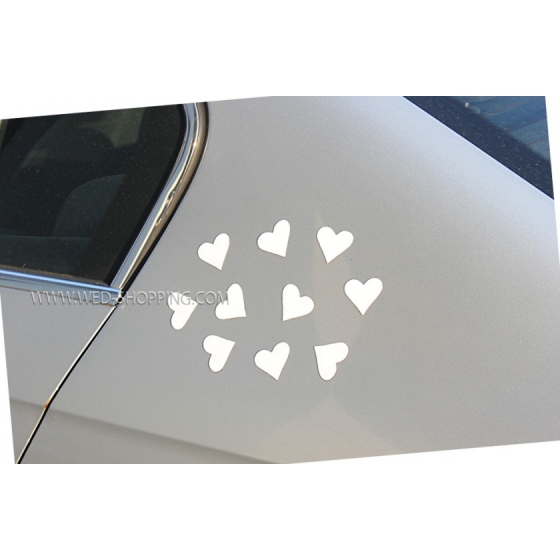 Magnethjärtan för bröllop bil vit