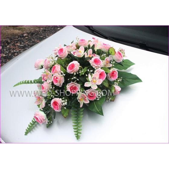 Bröllop bil bukett rosor och orkidéer - Pink
