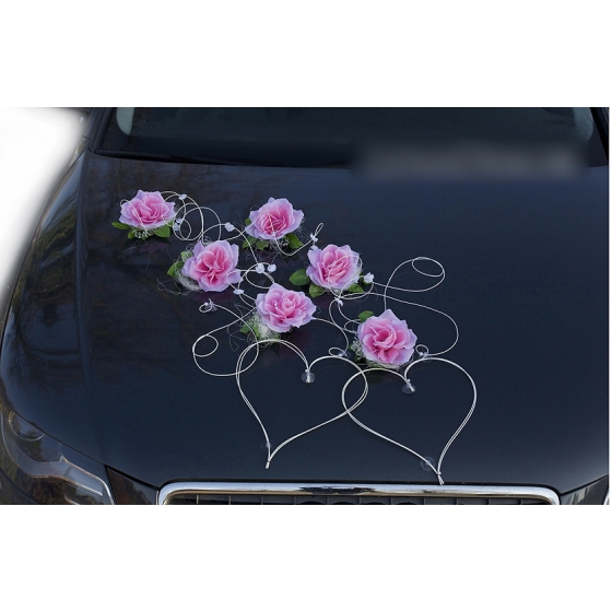 Dekoration till Bröllopsbil Blommor i rosa - rotting hjärtan
