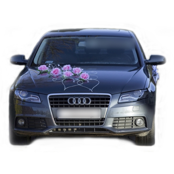 Dekoration till Bröllopsbil Blommor i rosa - rotting hjärtan