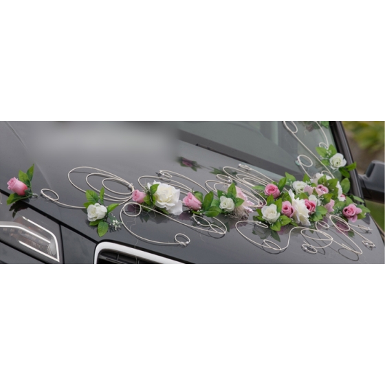 Dekoration till Bröllopsbil Rosa och Ivory Rosor med- rotting hjärtan