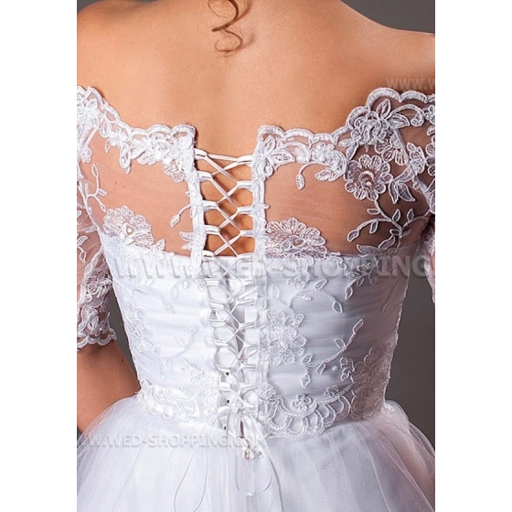 Off-Shoulder spets bolero jacka halv långa ärmar snörning bak