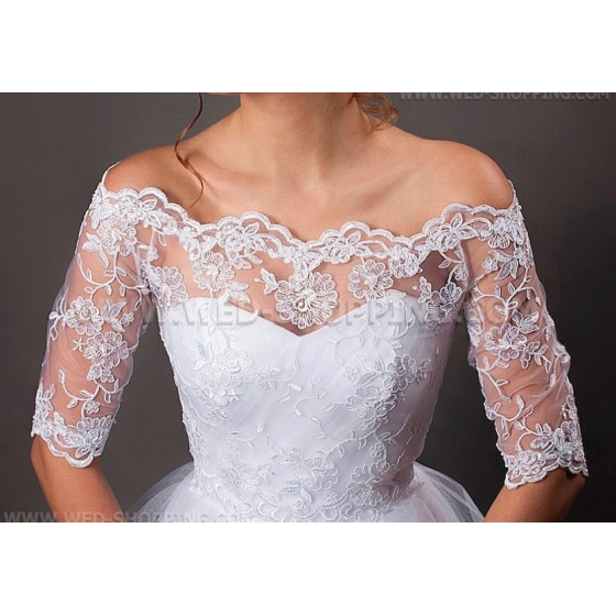 Off-Shoulder spets bolero jacka halv långa ärmar snörning bak