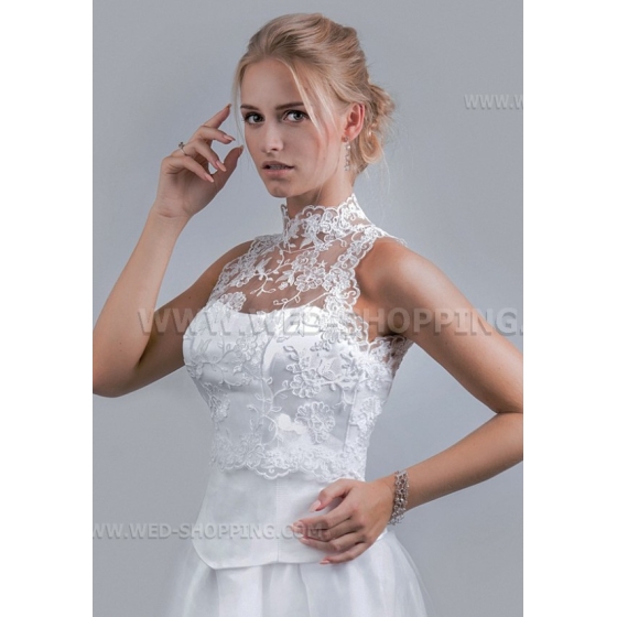 Hög krage spets Bolero bröllop Jacka ärmlös knappar fäst