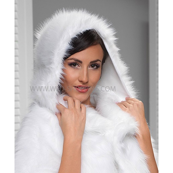 Brud Cape med huva fuskpäls varg