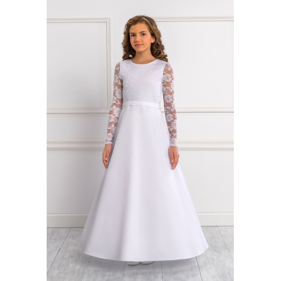 Kommunions klänning för flickor med långa ärmar i spets