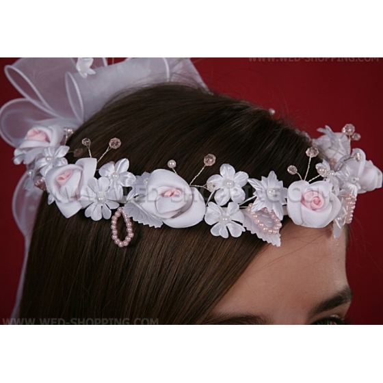 Vitt och rosa Första Kommunions Diadem