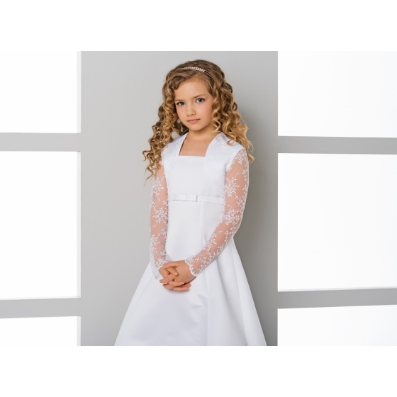 Långärmad Bolero av satin och spets manches första kommunion