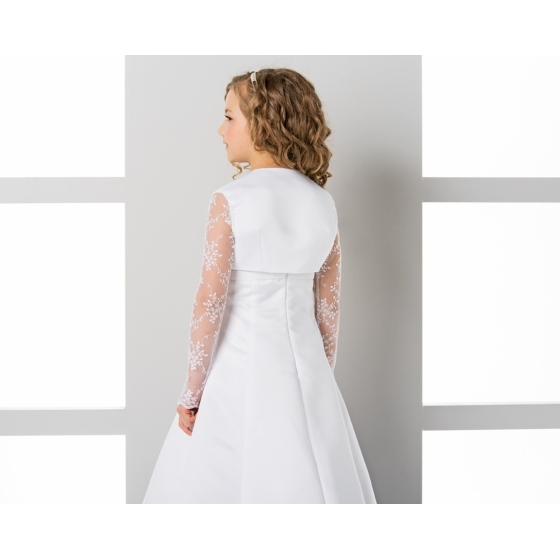 Långärmad Bolero av satin och spets manches första kommunion