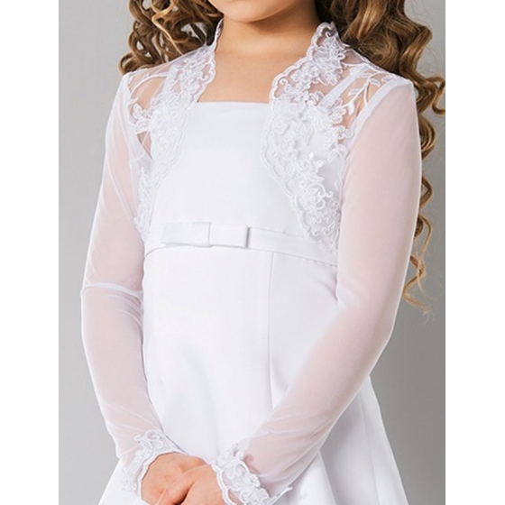 Vit Blomma Flicka Jacka Spets Tyll