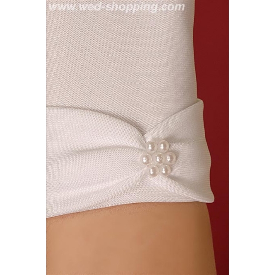 Korta brudhandskar med manschett med pÃ¤rlor blomma