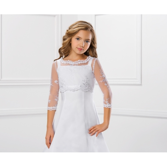 Spetsbolero för flicka med knäppning i ryggen vit / ivory