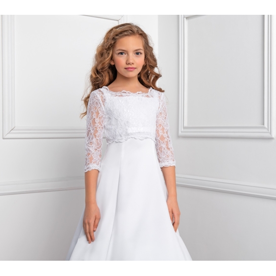 Spetsbolero för flicka med Snörning i ryggen vit / ivory