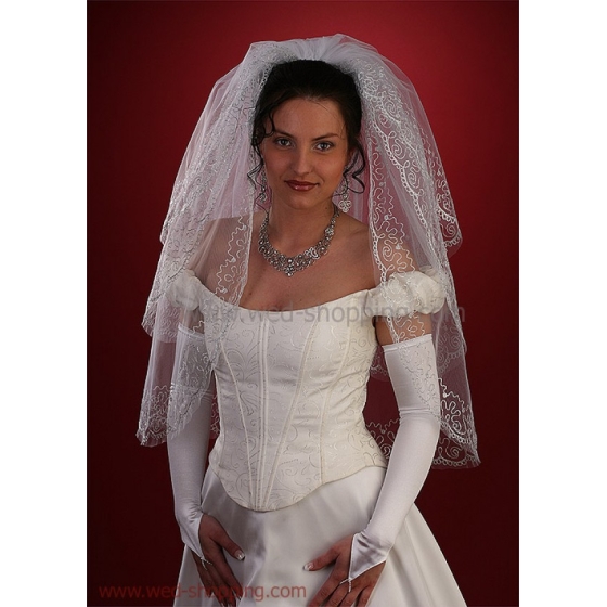 Brudslöja 90 cm med brodyr - vit
