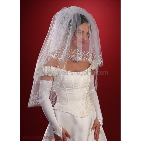 Brudslöja 90 cm med brodyr - vit