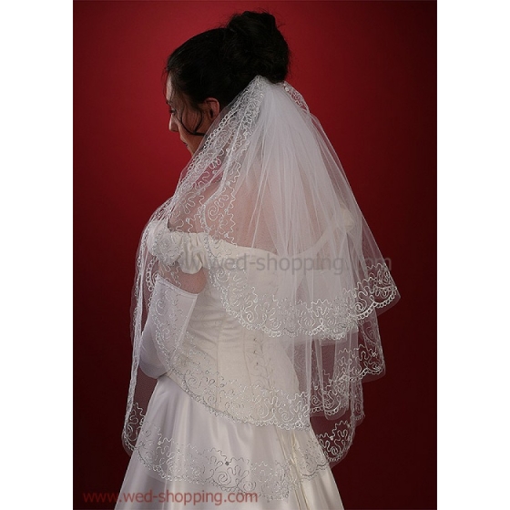 Brudslöja 90 cm med brodyr - vit