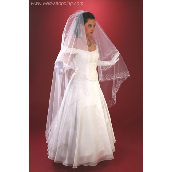 Brudslöja lång 170 cm med brodyr vit ivory kam