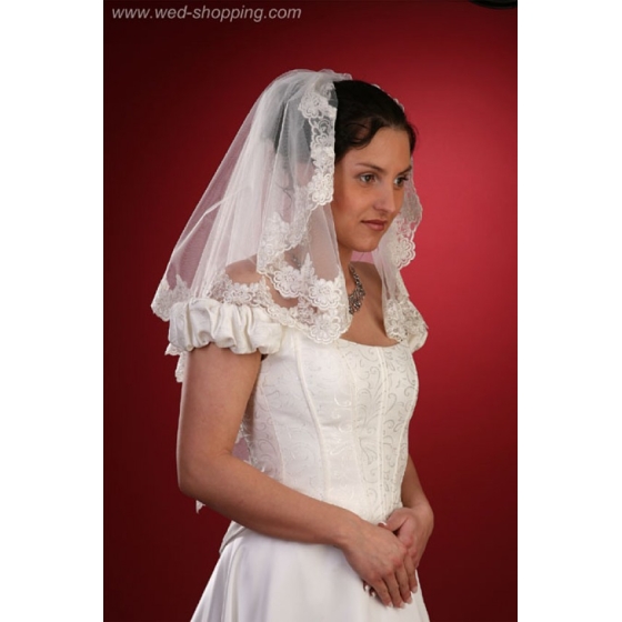 Slöja med spets - ivory med guld spets