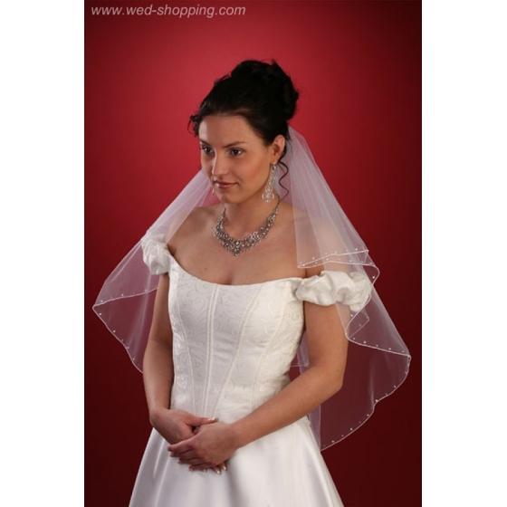 Brudslöja med kristaller/pärlor längs kant