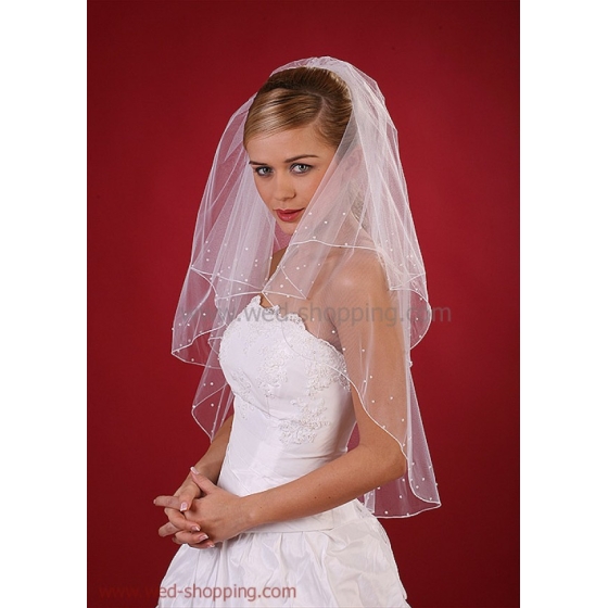 Brudslöja lång 80 cm med pärlor