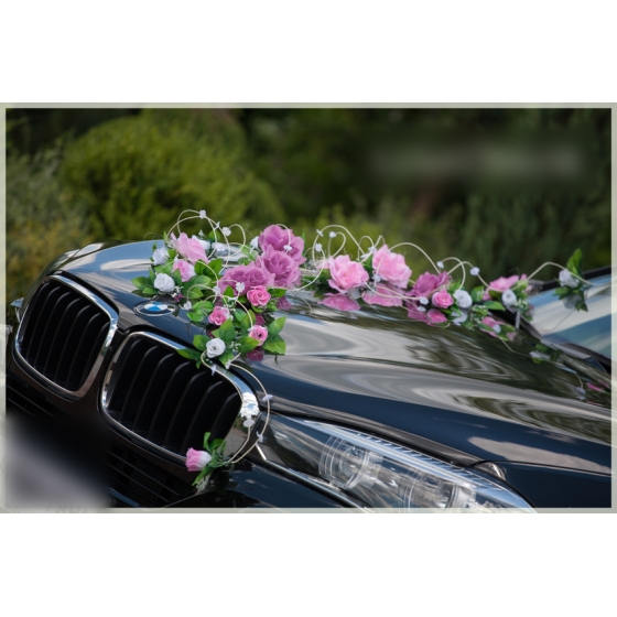 Décoration Voiture pour Mariage Roses rose et Blanches Kira