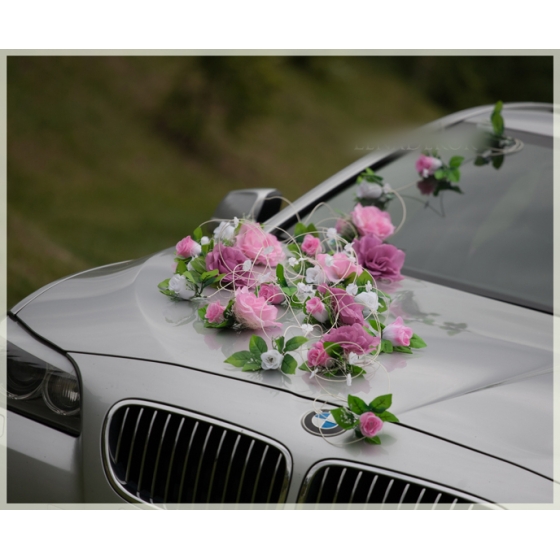 Décoration Voiture pour Mariage Roses rose et Blanches Kira